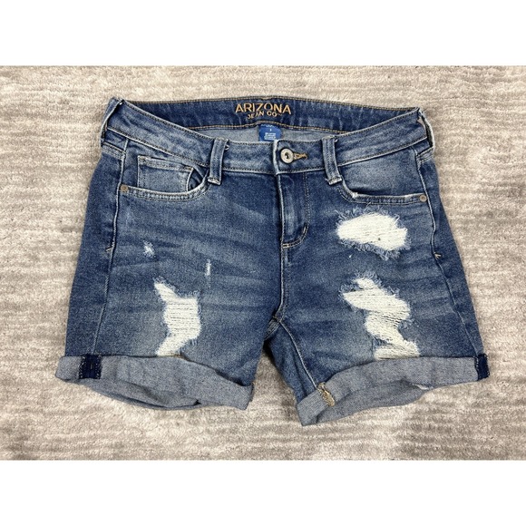 Arizona Jean Company Pants - AriZona Juniors Shorts Size 3 Blue Distressed Ripped Cuffed Boyfriend